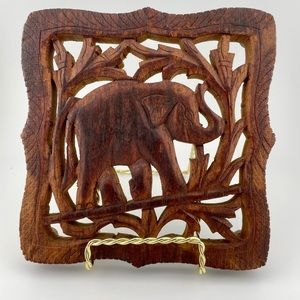 Vintage, Elephant Hand  Carved Wooden Trivet, Made in India